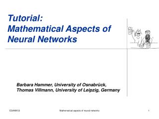 Tutorial: Mathematical Aspects of Neural Networks