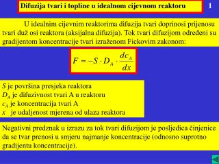 Difuzija tvari i topline u idealnom cijevnom reaktoru