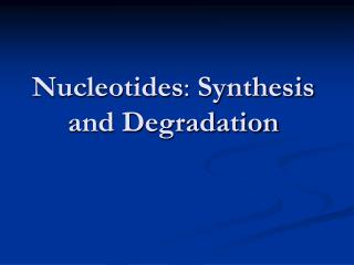 Nucleotides : Synthesis and Degradation