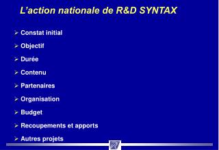 L’action nationale de R&amp;D SYNTAX