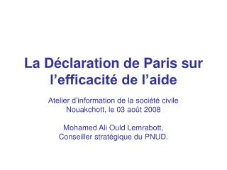La Déclaration de Paris sur l’efficacité de l’aide
