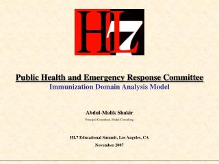 Public Health and Emergency Response Committee Immunization Domain Analysis Model