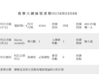 教 學 大 綱 檢 視 清 單 0961D 4J0114J1041