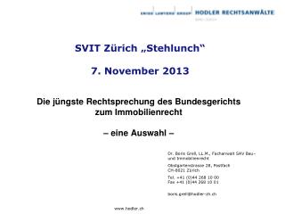SVIT Zürich „Stehlunch“ 7. November 2013