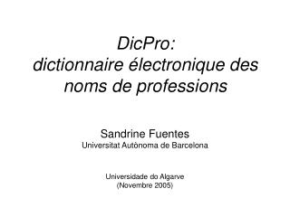 DicPro: dictionnaire électronique des noms de professions