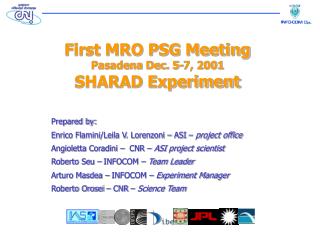First MRO PSG Meeting Pasadena Dec. 5-7, 2001 SHARAD Experiment