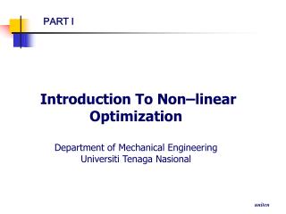 Introduction To Non–linear Optimization Department of Mechanical Engineering