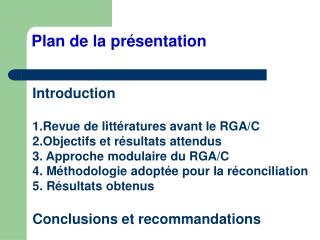 Plan de la présentation