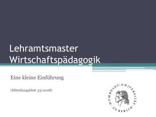 Lehramtsmaster Wirtschaftspädagogik