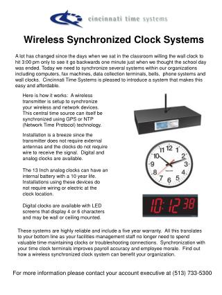 Wireless Synchronized Clock Systems
