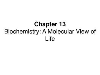 Chapter 13 Biochemistry: A Molecular View of Life