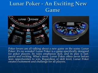 Lunar Poker - An Exciting New Game