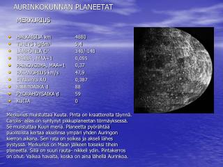 AURINKOKUNNAN PLANEETAT