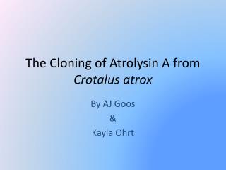 The Cloning of Atrolysin A from Crotalus atrox