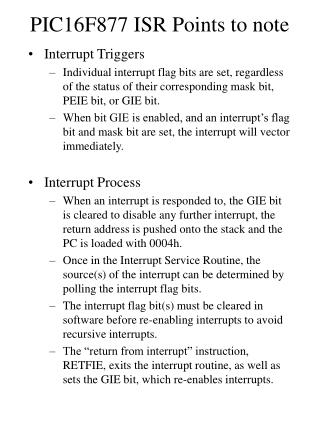 PIC16F877 ISR Points to note