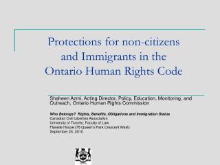 Protections for non-citizens and Immigrants in the Ontario Human Rights Code