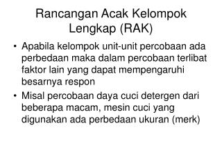 Rancangan Acak Kelompok Lengkap (RAK)