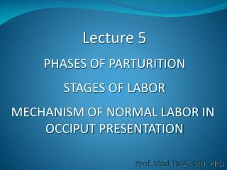 Lecture 5 PHASES OF PARTURITION STAGES OF LABOR MECHANISM OF NORMAL LABOR IN OCCIPUT PRESENTATION