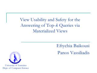 View Usability and Safety for the Answering of Top- k Queries via Materialized Views