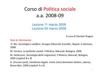 Corso di Politica sociale a.a. 2008-09