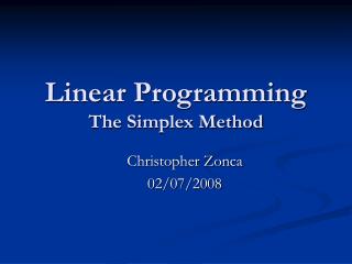 Linear Programming The Simplex Method