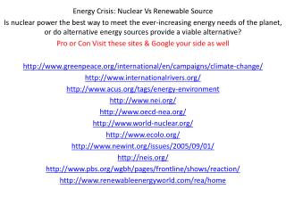 Energy Crisis: Nuclear Vs Renewable Source