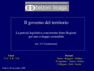 Il governo del territorio La potestà legislativa concorrente Stato-Regioni
