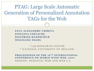 PTAG: Large Scale Automatic Generation of Personalized Annotation TAGs for the Web