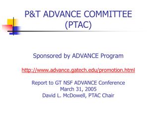 PTAC Goals &amp; Deliverables