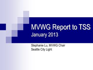 MVWG Report to TSS January 2013