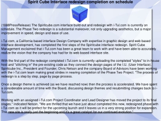 Spirit Cube Interface redesign completion on schedule