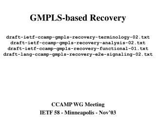CCAMP WG Meeting IETF 58 - Minneapolis - Nov’03
