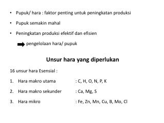 Pupuk / hara : faktor penting untuk peningkatan produksi Pupuk semakin mahal