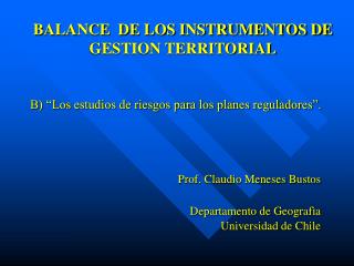 BALANCE DE LOS INSTRUMENTOS DE GESTION TERRITORIAL