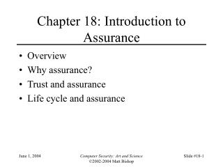 Chapter 18: Introduction to Assurance