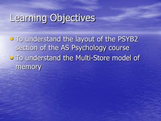 Learning Objectives