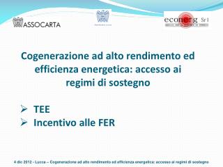 Cogenerazione ad alto rendimento ed efficienza energetica: accesso ai regimi di sostegno TEE