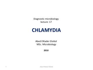 Diagnostic microbiology lecture: 17 CHLAMYDIA Abed ElKader Elottol MSc. Microbiology 2010