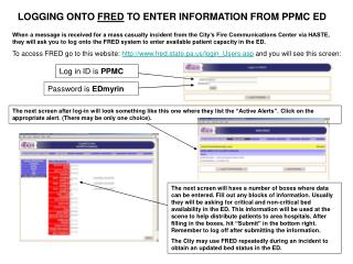 LOGGING ONTO FRED TO ENTER INFORMATION FROM PPMC ED