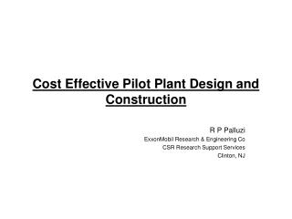 Cost Effective Pilot Plant Design and Construction