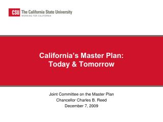 California’s Master Plan: Today &amp; Tomorrow