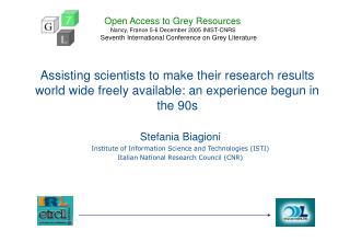 Stefania Biagioni Institute of Information Science and Technologies (ISTI)