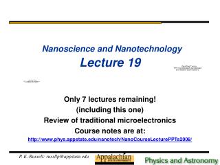 Nanoscience and Nanotechnology Lecture 19