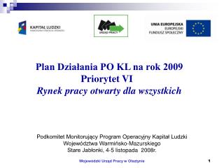 Plan Działania PO KL na rok 2009 Priorytet VI Rynek pracy otwarty dla wszystkich