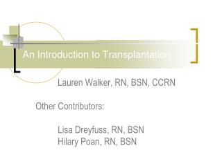 An Introduction to Transplantation