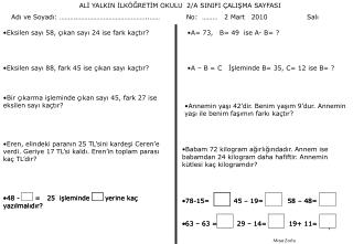 ALİ YALKIN İLKÖĞRETİM OKULU 2/A SINIFI ÇALIŞMA SAYFASI