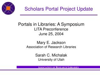 Scholars Portal Project Update