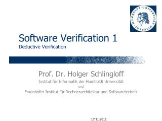 Software Verification 1 Deductive Verification