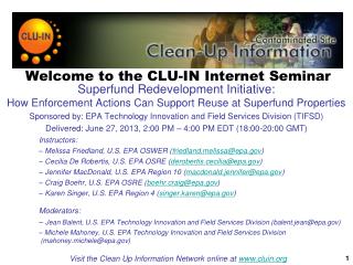 Welcome to the CLU-IN Internet Seminar