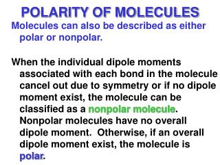 POLARITY OF MOLECULES